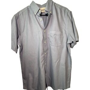 Roundtree & Yorke Gold Label Shirt M Blue Non-Iron Short Sleeve Button Front Cot